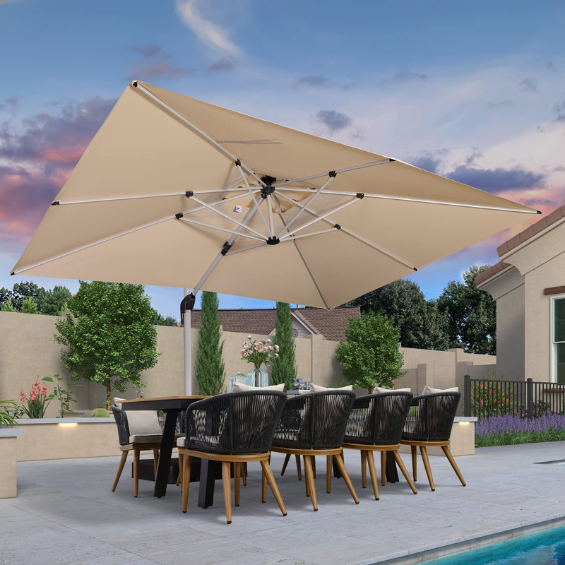 4m x 3m Rectangular Cantilever Parasol With Base, Beige