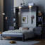 Grand lit escamotable mural avec tablettes, tiroirs et lumières DEL-539208901