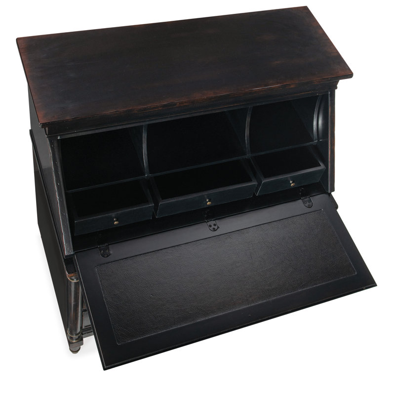 Charleston Black Solid Wood Secretary Desk with Drawers