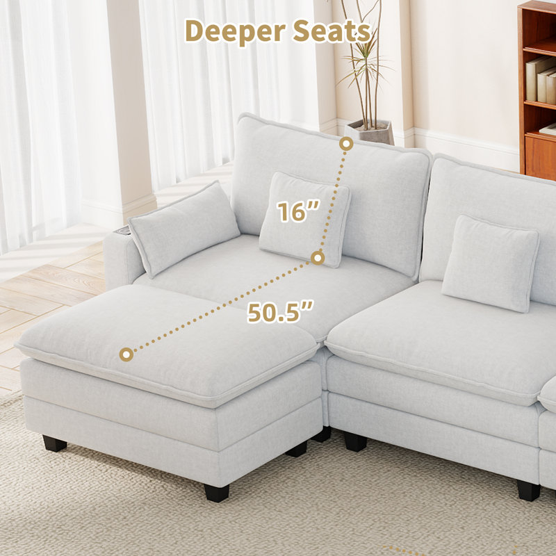Canapé modulaire modulaire avec repose-pieds / module de chargement intelligent / coussin décoratif, Chenille blanche
