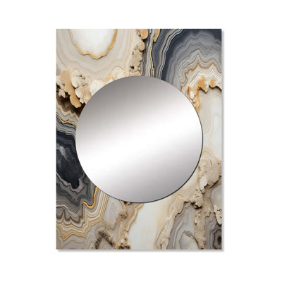 Zanyiah Grey And Orange Minimalism Stone Geode - Stone Geode Decorative Mirror, Traditional Wall Mirror, Printed Metal Art