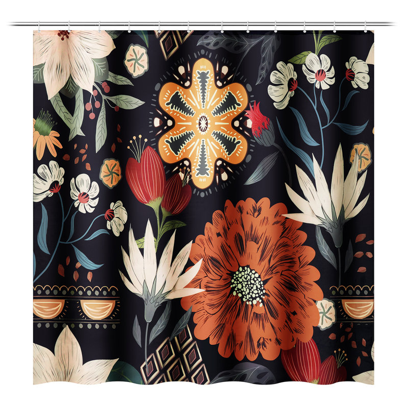 Floral Shower Curtain with Hooks Included