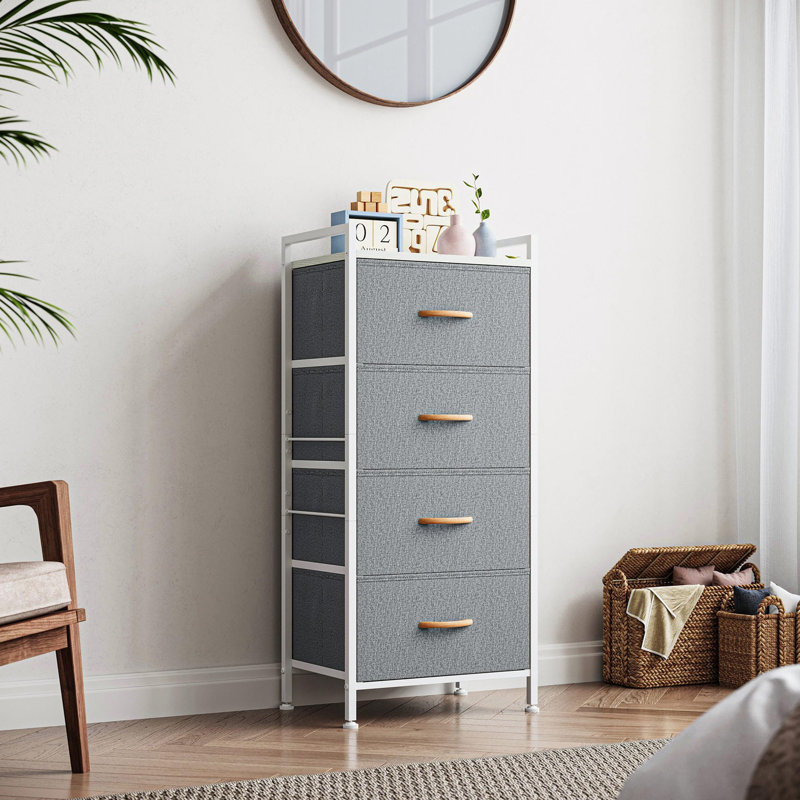 4-Drawer Fabric Dresser for Bedroom, White Gray