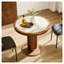 Table de salle à manger ronde de style Mid-Century de 84 cm (33,07 po) avec plateau en pierre frittée et pied central en MDF en noyer, idéale pour la cuisine ou un bistro.