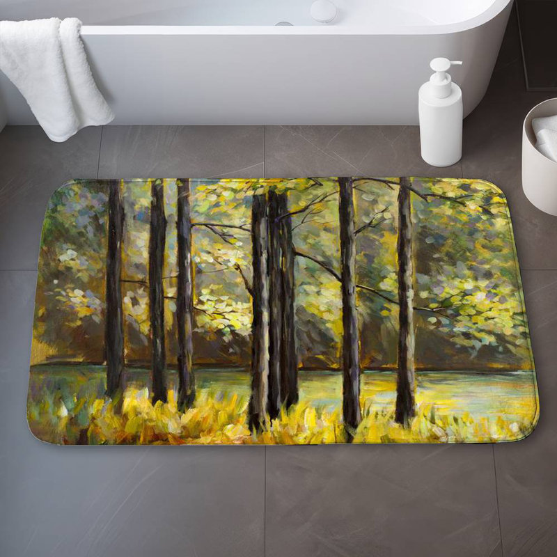 Trees in the middle of the lake Bath Mat with Non-Slip Backing - Quick Dry Memory Foam Bathroom Rug - Absorbent - Modern Plush Spa-Style - Machine Washable