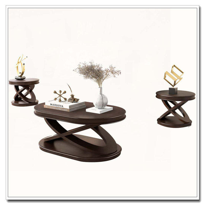 3 Pieces Wood Living Room Table Set, Espresso