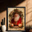 Art mural rétro noir de Noël avec père Noël - décorations festives classiques encadrées-745136472