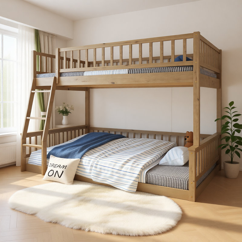Lit superposé en bois massif avec échelle et garde-corps, conception amovible, lit superposé pour adulte peu encombrant, aucun sommier tapissier requis