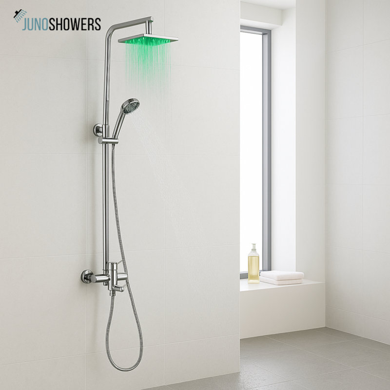 Juno 8" Round LED Shower Head Set with Round Handheld Shower and Shower Faucet