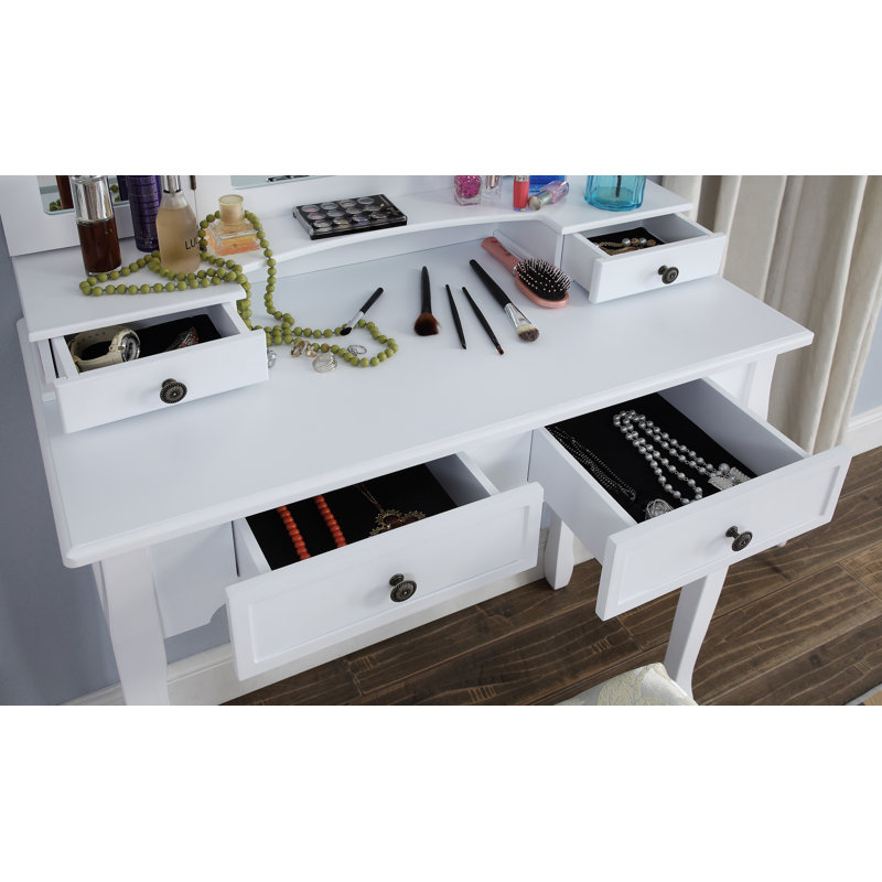 Devhan Make-up Vanity Table and Stool Set, White