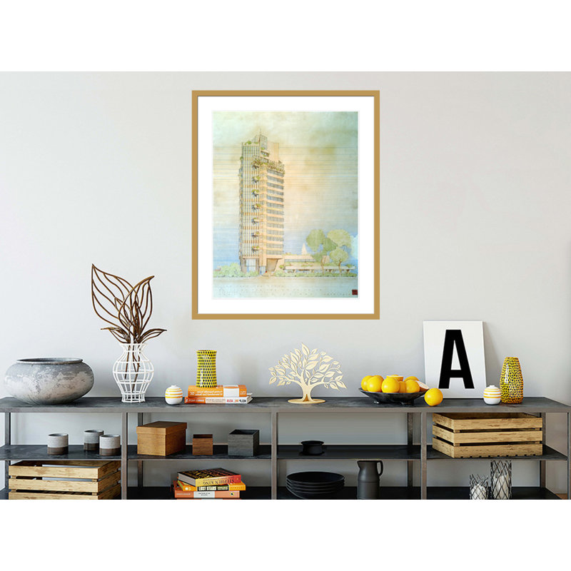 H.C. «Price Co. Bartlesville OK» par Frank Lloyd Wright - reproduction d'art encadrée, H 31,36 po x l 33,5 po