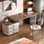 Bureau rectangulaire en noyer massif + bois manufacturé avec 3 tiroirs-109305410-109305408