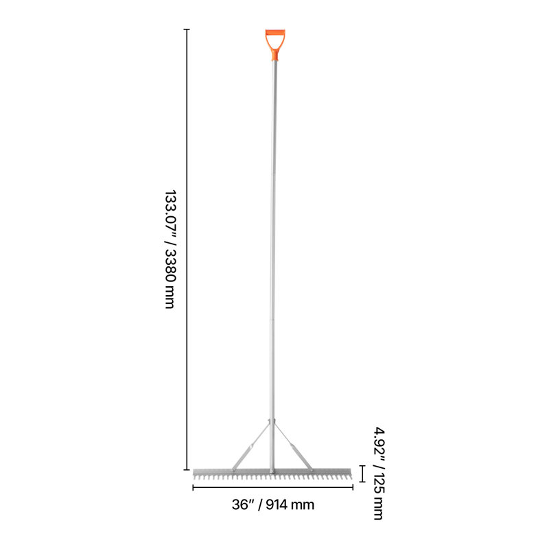 Landscape Rake, 36 inch Wide Head 102 inch Handle, Large Heavy Duty Aluminum Landscaping Leaf Rake Tool, Asphalt Level for Loosening Soil, Garden & Yard, Pond Gravel & Beach Lawn Care, 52ft Rope
