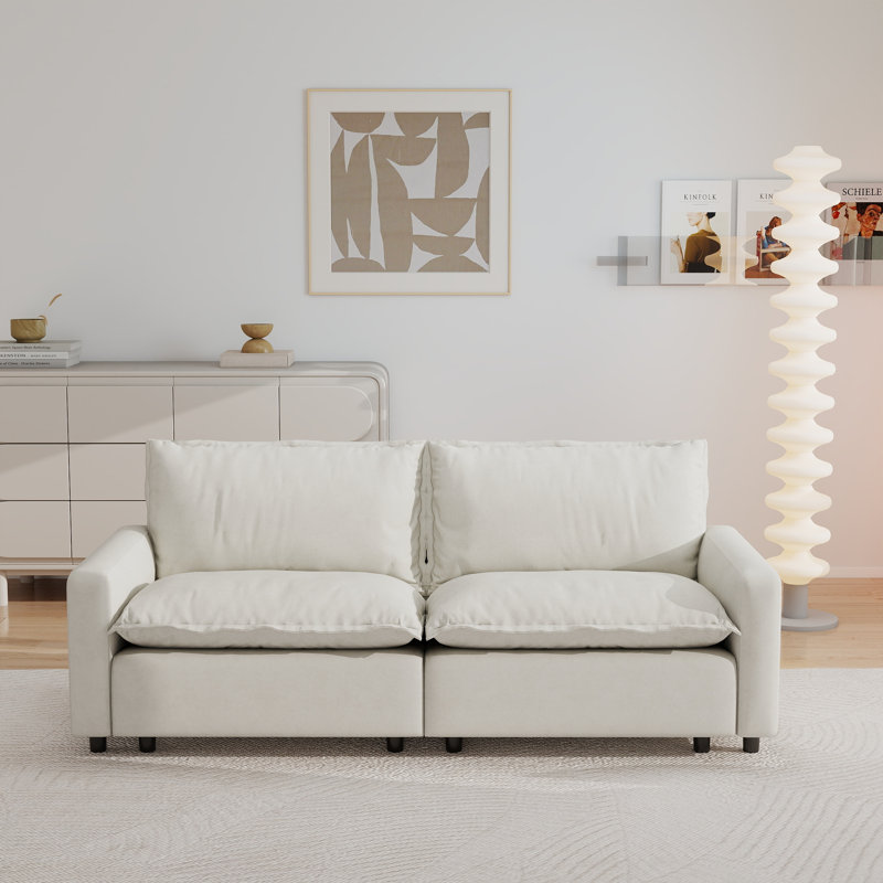Canapé 2 pièces en tissu d'ameublement modulaire en lin pour petits espaces, Beige