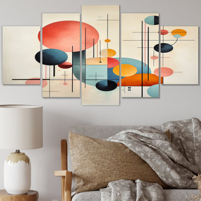 Syncronicities Midcentury Elegant Retro Art I - Modern Midcentury, reproduction sur toile - 5 panneaux