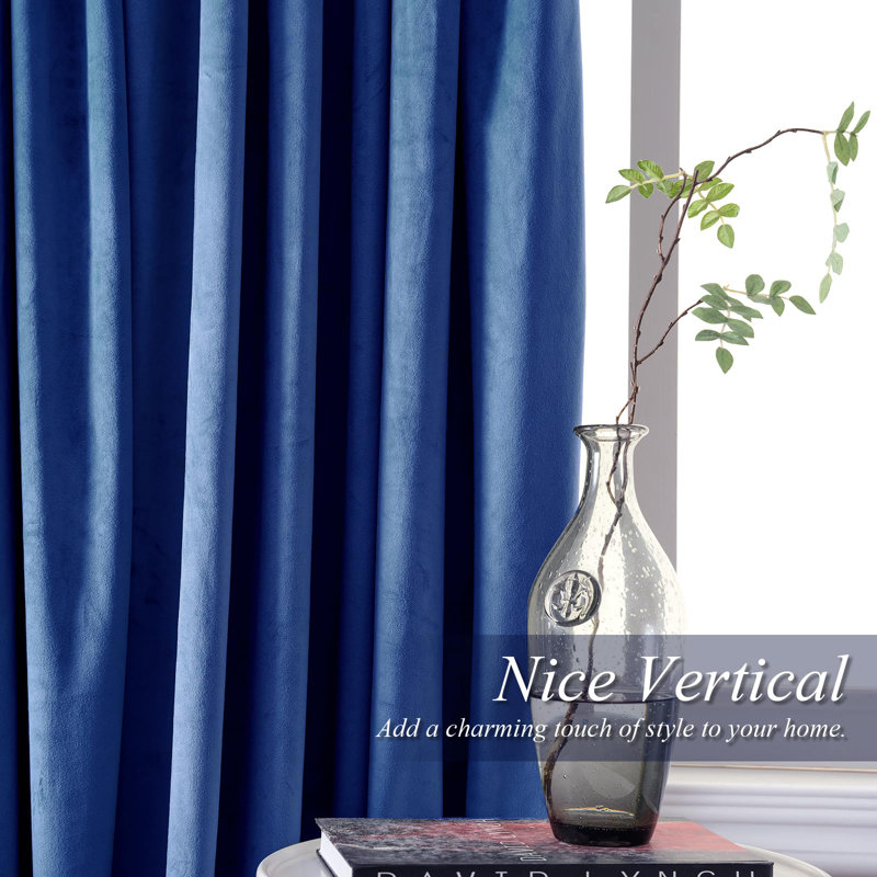 Ensemble de rideaux en velours 2 panneaux Dessy, Bleu marine, L 52 po x L 96 po