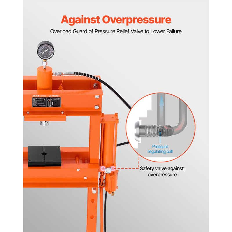 Presse d'atelier hydraulique, presse d'atelier pneumatique à cadre en H 30 T avec plaque de presse et support triangulaire, presse hydraulique de plancher de garage stable avec soupape de sûreté, apte à se plier et à se redresser