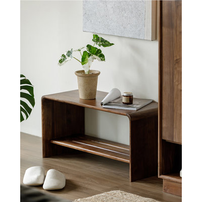 Banc à chaussures minimaliste en bois massif avec tablette ouverte