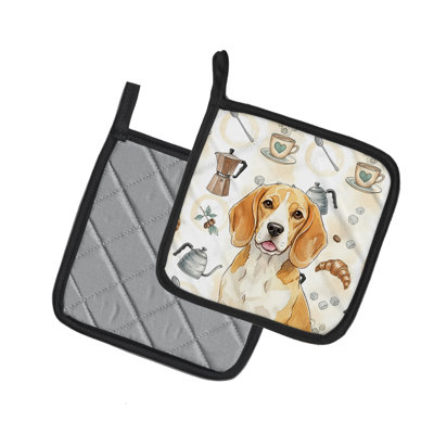 Lemon and White Beagle Coffee Bar Pair of Pot Holders