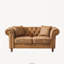 Canapé Chesterfield 2 places en tissu technique de 160 cm avec accoudoirs arrondis, brun
