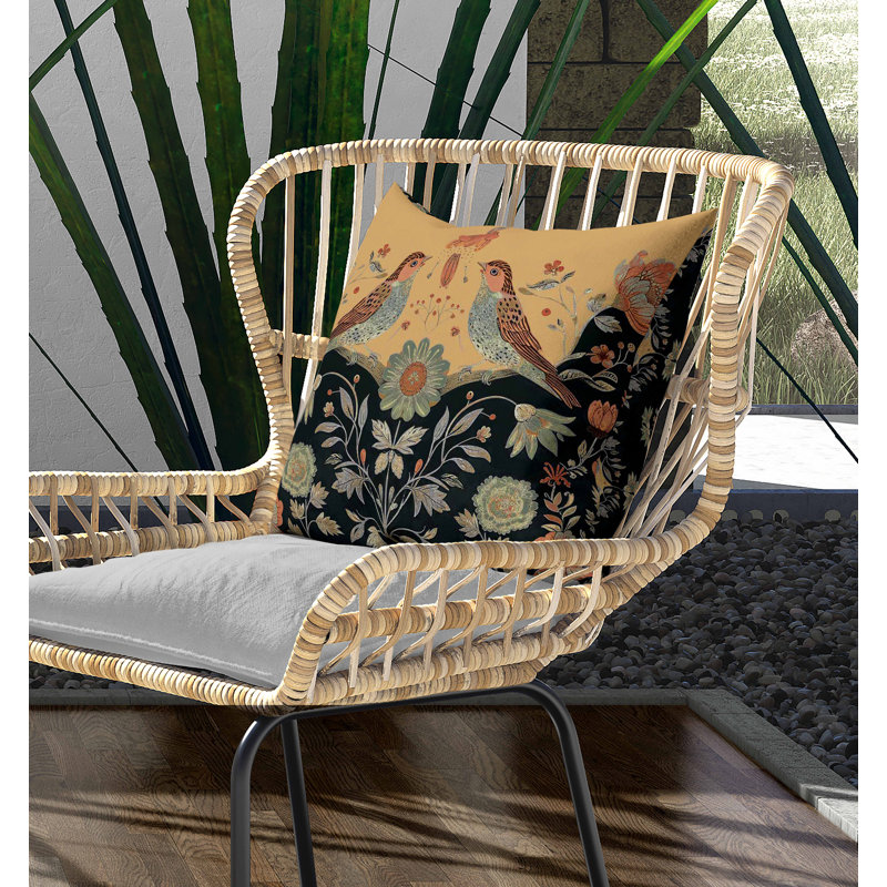 Coussin intérieur / extérieur Birdsong Ballet, Noir / Vert / Orange, Carré 16 po