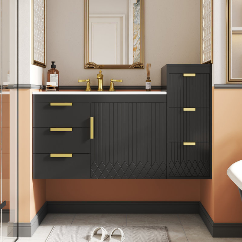 Meuble-lavabo mural 30 po avec rangement, Noir