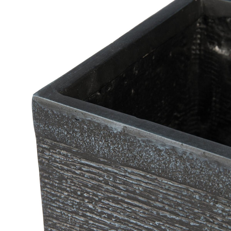 HORTICO Ribbed Light Concrete Square Planter, 28cm H x 30cm W x 30cm D, Black