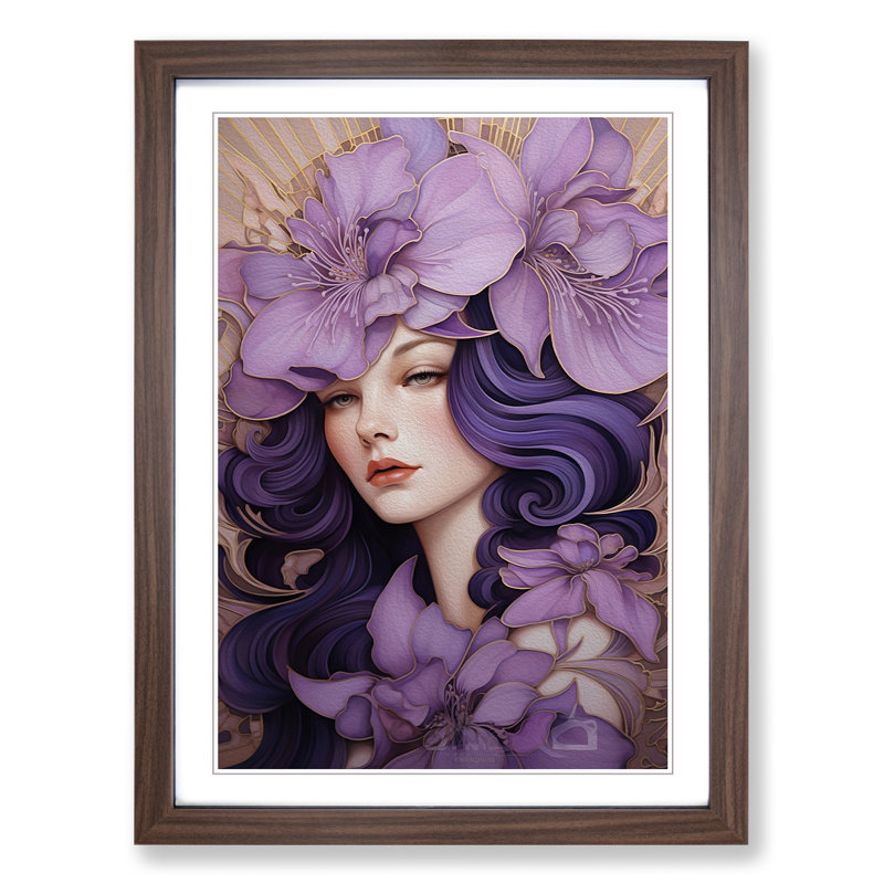 Lavender Flower Deco - Framed Print, Walnut , 34cm H x 25cm W x 2cm D