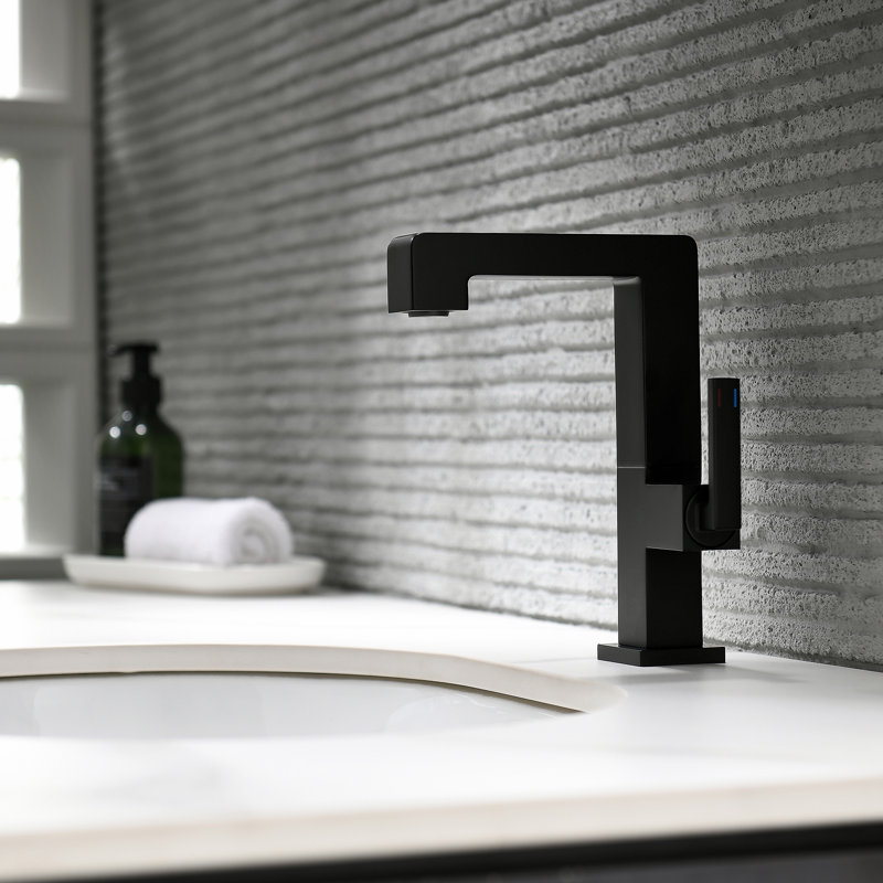 Robinet de lavabo de salle de bain monocorps à poignée simple avec ensemble de drain optionnel, Noir mat, Sans bonde