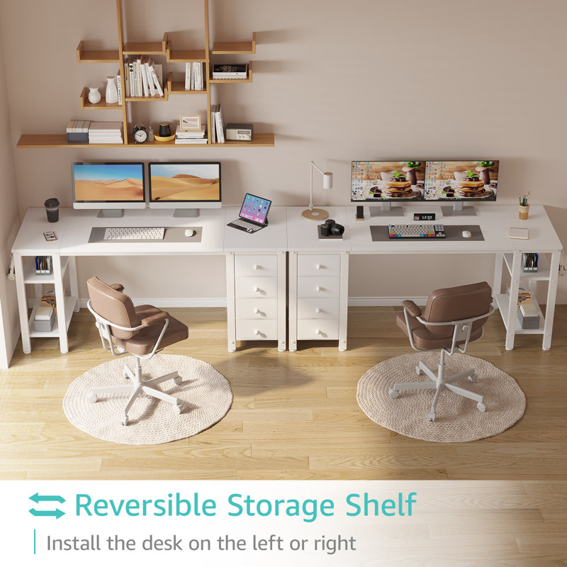 Bureau rectangulaire avec tiroirs et tablettes de rangement, Blanc, H 29,5 po x l 55,12 po x P 18,9 po