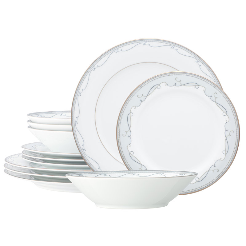 Noritake Satin Flourish 12-Piece Dinnerware Set, Service for 4