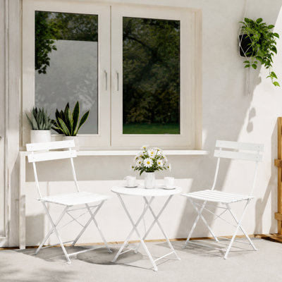 Ensemble de bistro pliant en acier 3 pièces, table de patio et 2 chaises de qualité supérieure résistantes aux intempéries pour balcon, jardin, cour, bord de piscine et intérieur (carré, blanc)