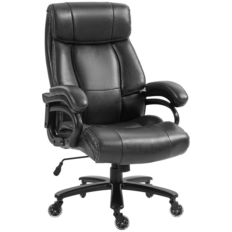 Grande et grande chaise de bureau, chaise de bureau en cuir PU 400 lb, noir