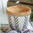 Set of 2 White and Brown Cement Planters with V Pattern