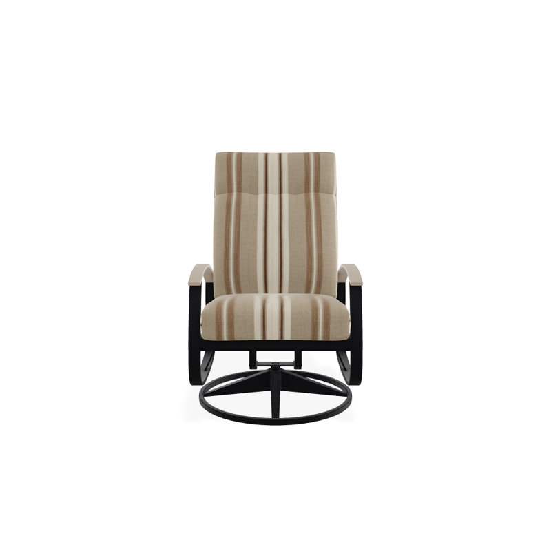 Belle Isle Outdoor Swivel Lounge Chair, Textured Black, Cabana Classic Black Stripe Sunbrella®, Desert P60