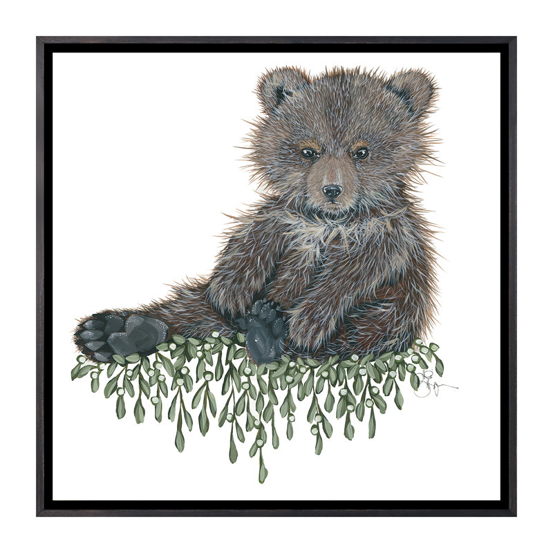 Bébé ours - reproduction d'art, H 18 po x l 18 po x 1,5 po, Toile avec cadre noir patiné, Pas de tapis