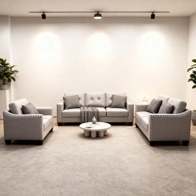 3-Piece Cozy Living Room Sofa Set with Tufted Back, Upholstered Couch, Loveseat and Armchair by Lark Manor