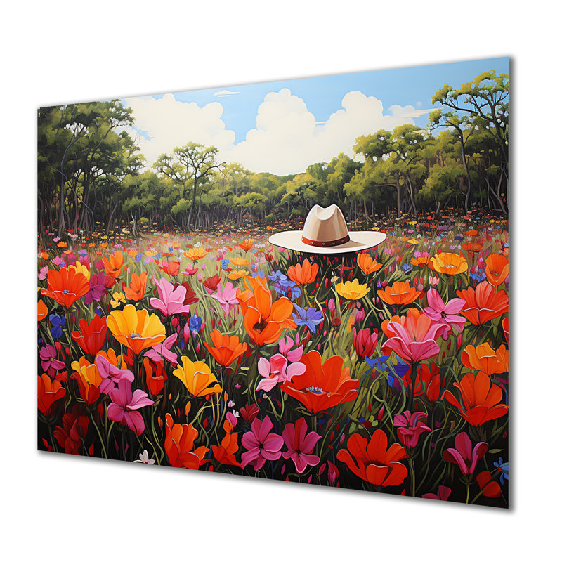 «Cowboy Hat Flower Blooms - Cowboys», art mural en métal MT133208, H 30 po x l 40 po x P 1,5 po