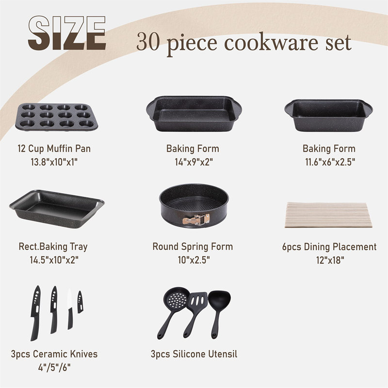 Ensemble de batterie de cuisine 30 pièces