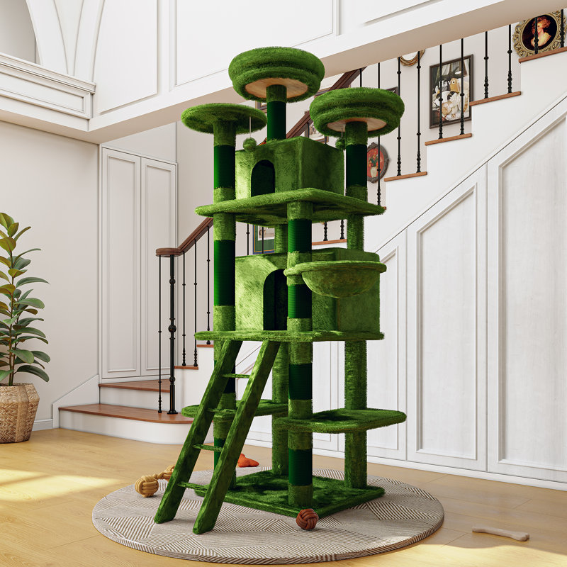 Arbre à chat stable à plusieurs niveaux avec poteaux à griffer en sisal pour maisons multi-chats, Vert