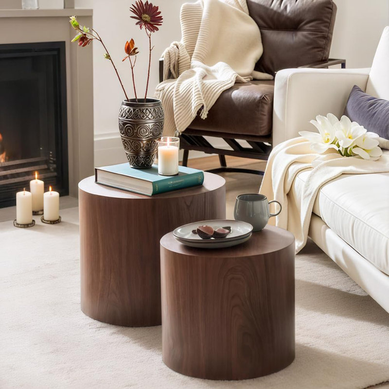 Ensemble de 2 tables basses gigognes Modern Modern avec pieds antidérapants et espace de rangement