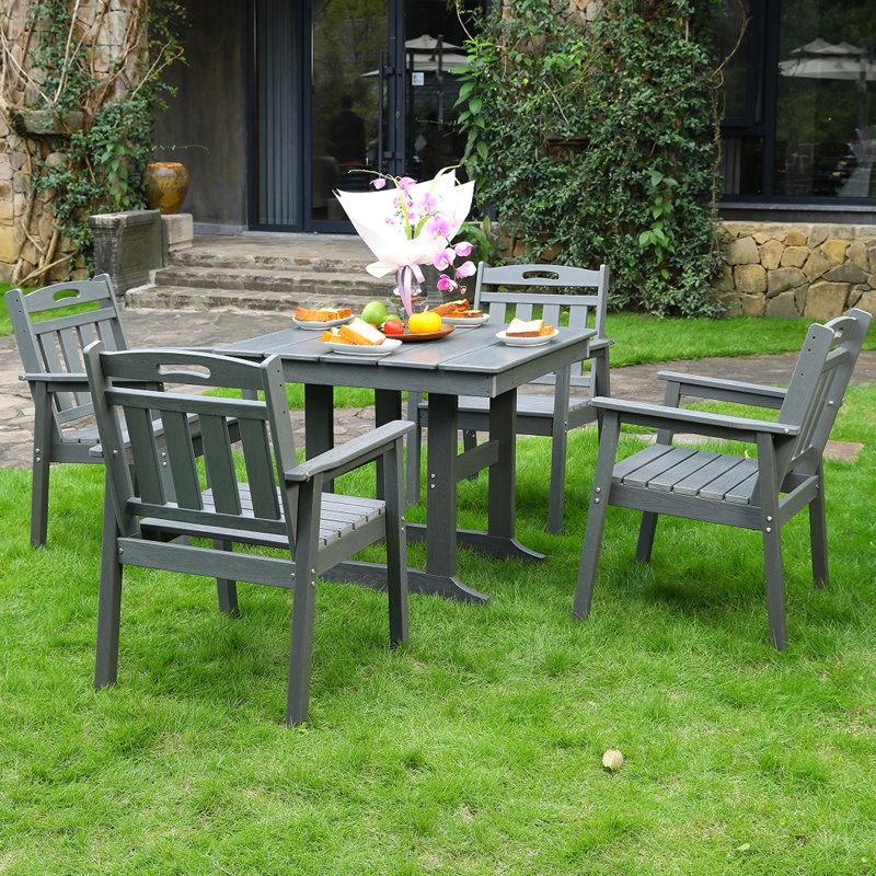 HDPE Outdoor Patio Dining Set, One Table And Four Chairs. The Outdoor Dining Furniture Has Sunshade Holes And Is Suitable. It Is Suitable For Lawns, Gardens, Backyards, And Pool Sides. Waterproof
