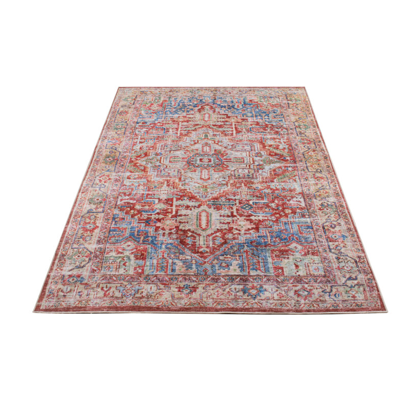 Hegg Collection Red/Blue/Orange/Beige Abstract Area Rug, Rectangle 5'3" x 8'6"