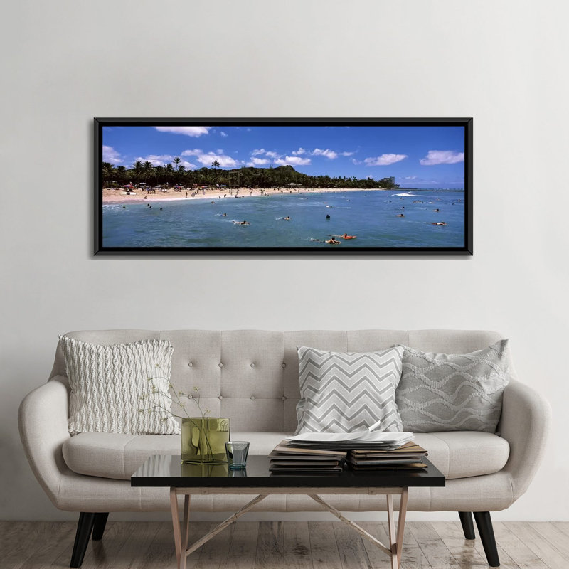 Plage panoramique de Waikiki, Honolulu, Oahu, Hawaï, reproduction de photo sur toile, H 24 po x l 72 po x P 1,5 po