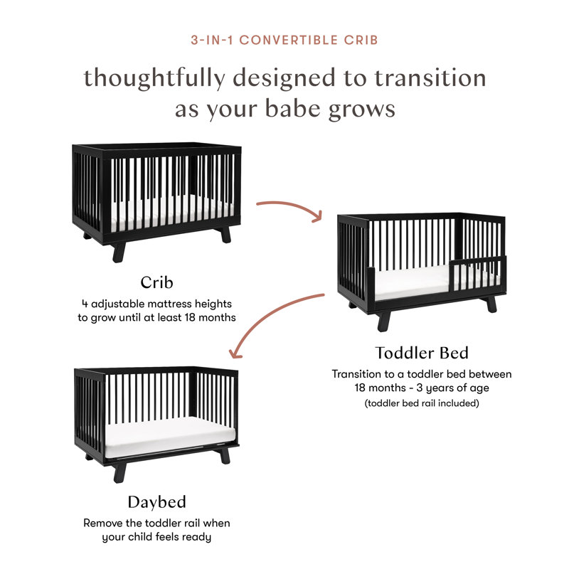 Hudson 3-in-1 Convertible Crib, Black