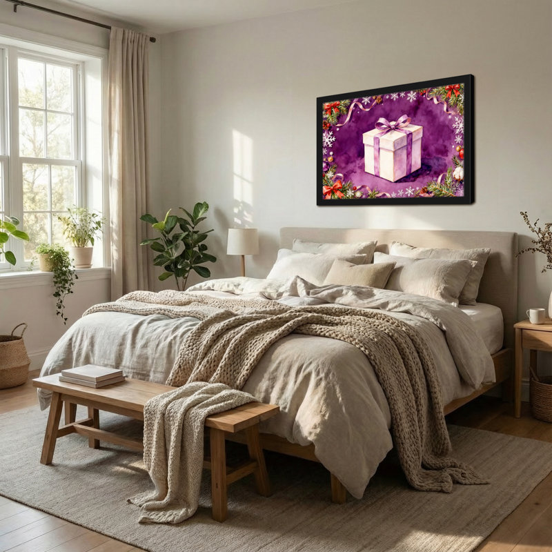Boîte-cadeau de Noël mauve, aquarelle de Noël, H 12 po x l 18 po