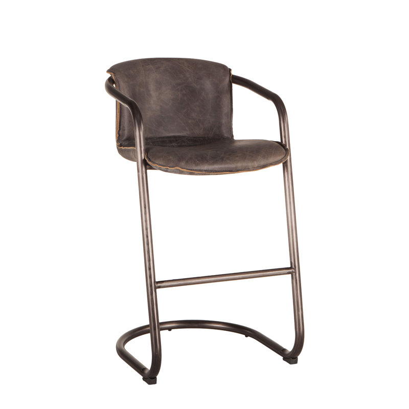 Tabouret de bar et de comptoir Darbonne, Cuir ébène antique / cadre bronze rétro