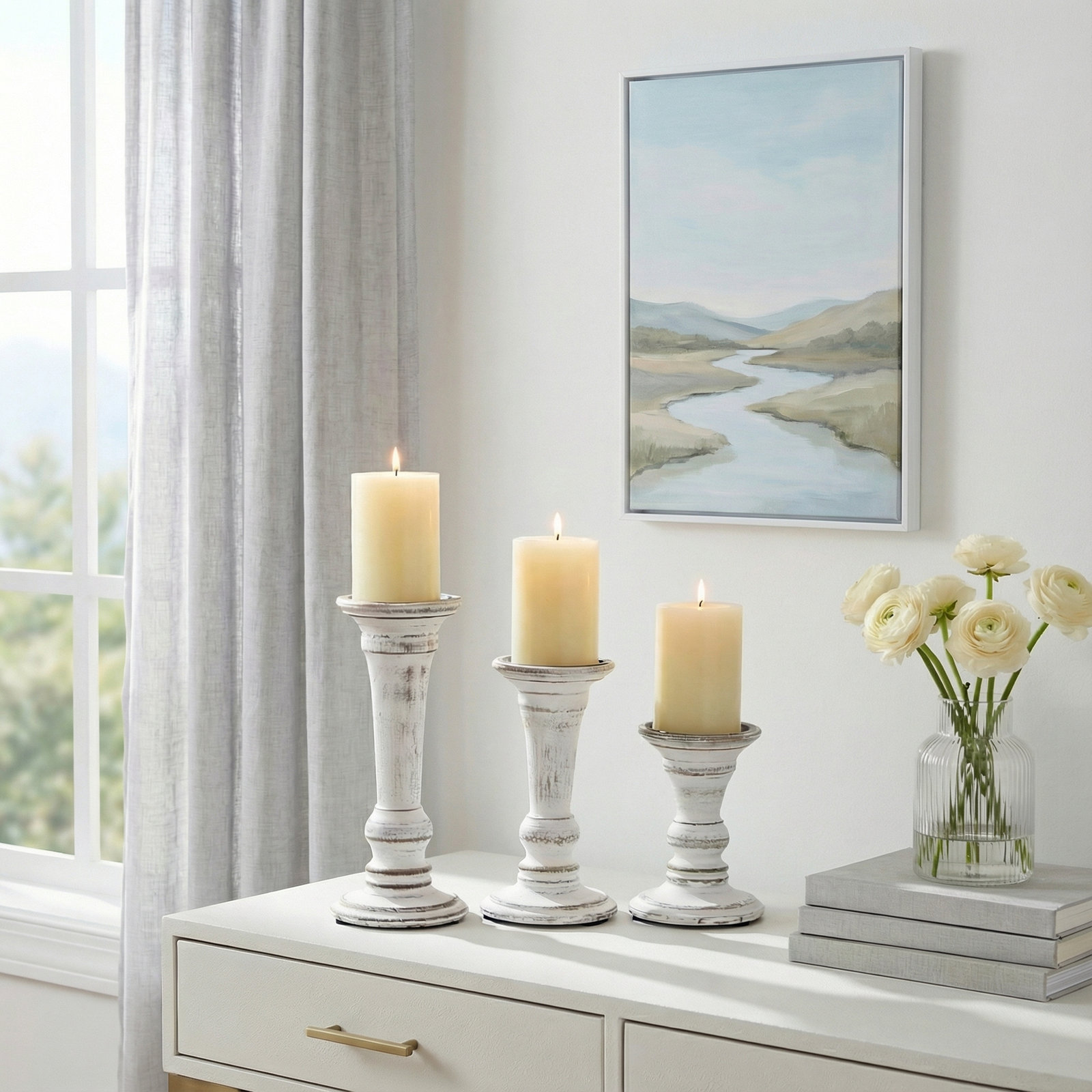 Wood Tabletop Candlestick Set