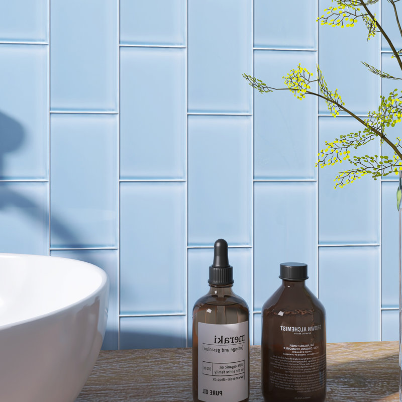 Crystile 3 in. X 6 in. Glossy Glass Subway Tile, Light Blue