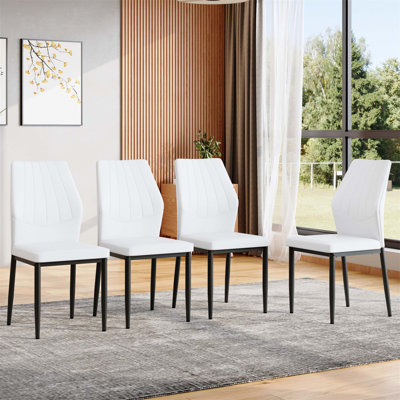 Set Of 4 Black And White Dining Chairs With Ergonomic PU Backrest, Combining Comfort And Style For Elegant Dining